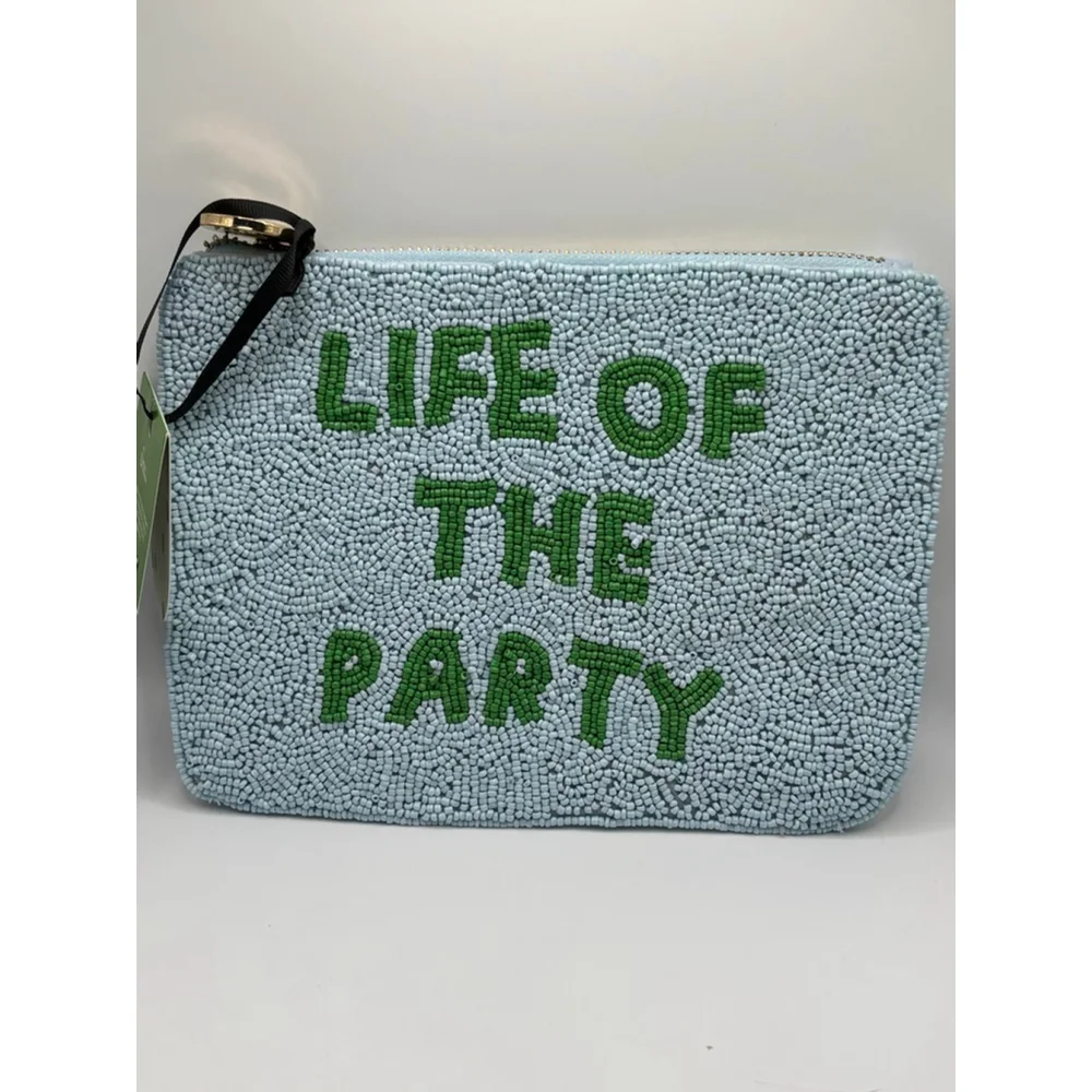 Kate Spade Beaded Pouch Life of the Party Blue Wristlet Clutch NWT